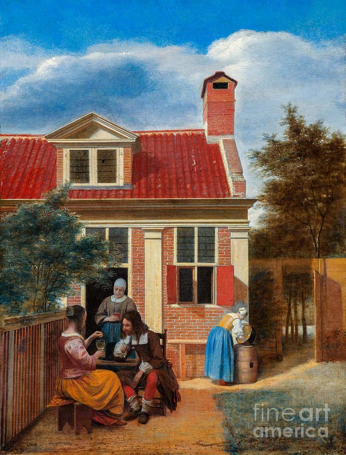 Figures In A Courtyard Behind A House Painting