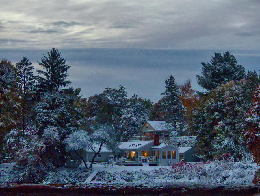 First Snow on the Danvers River at Sunset #3 Photograph by Scott Hufford