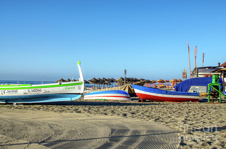 3 fishing boats on beach in Torremolinos Spain Photograph by Pics By Tony