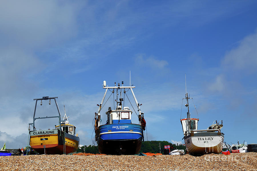3 fishing boats on The Stade Hastings Photograph by James Brunker