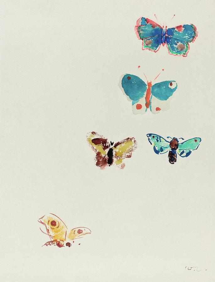 Five Butterflies #5 Painting by Odilon Redon