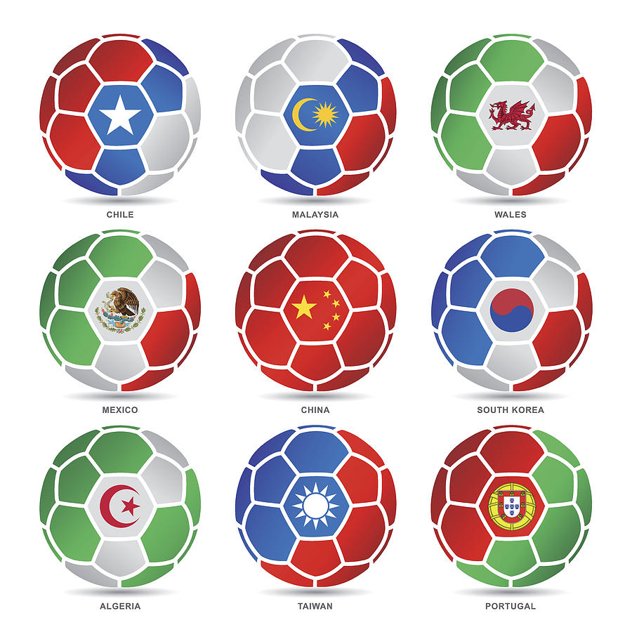 Flags of world on soccer balls #3 Drawing by Et-artworks