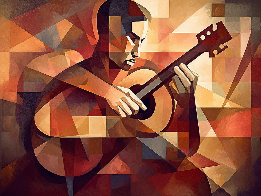 Abstract Mixed Media - Flamenco Guitarist in Cubist Style #3 by Stephen Smith Galleries