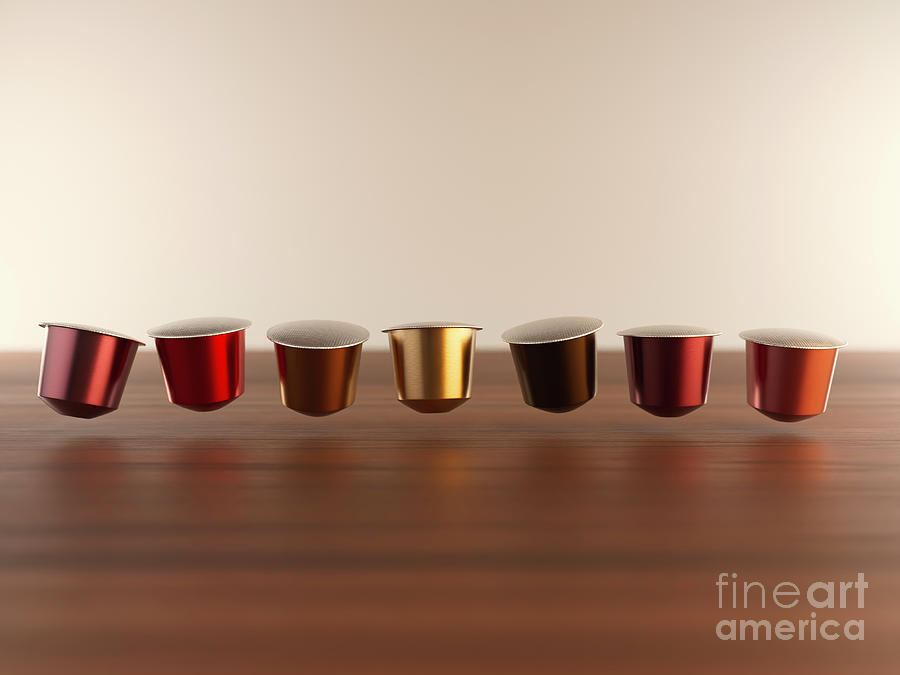 Coffee Digital Art - Floating Espresso Coffee Pods #3 by Allan Swart