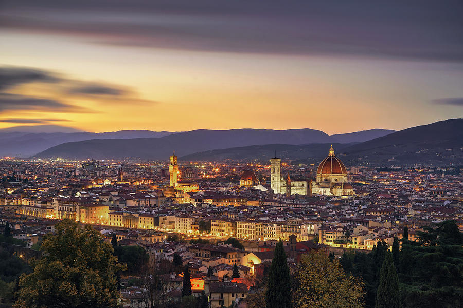 Florence or Firenze sunset aerial cityscape.Tuscany, Italy #3 Photograph by Stefano Orazzini