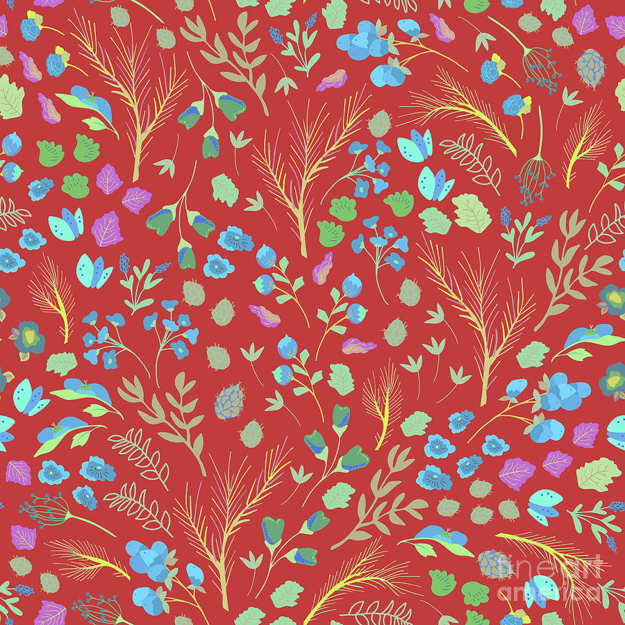 Flower And Twigs Pattern Mixed Media