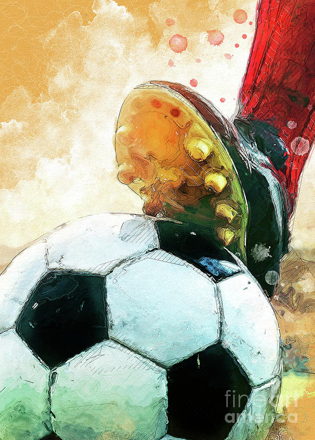 Football watercolor sport art #football #soccer #6 Digital Art by Justyna Jaszke JBJart