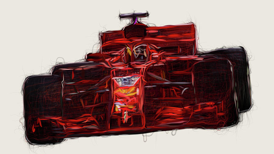 Formula1 Ferrari SF71H Car Drawing Digital Art by CarsToon Concept ...