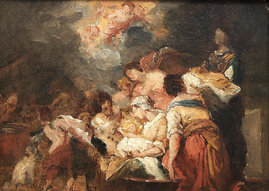 French School Circa 1800 The Adoration Painting