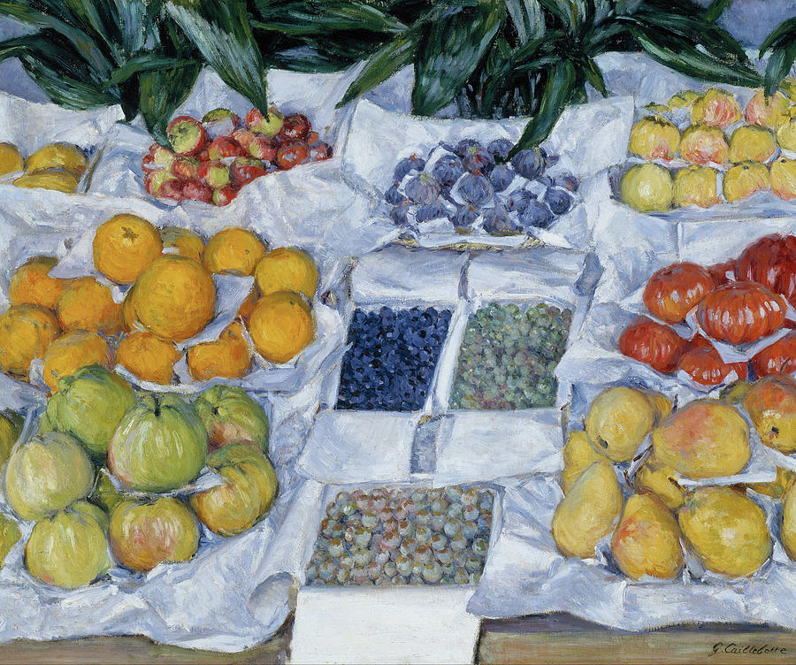 Gustave Caillebotte Painting - Fruit Displayed on a Stand #3 by Gustave Caillebotte