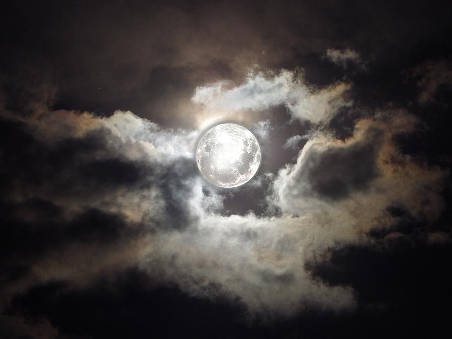 Full moon and stormy clouds in black and white Photograph by Olga Rubio ...