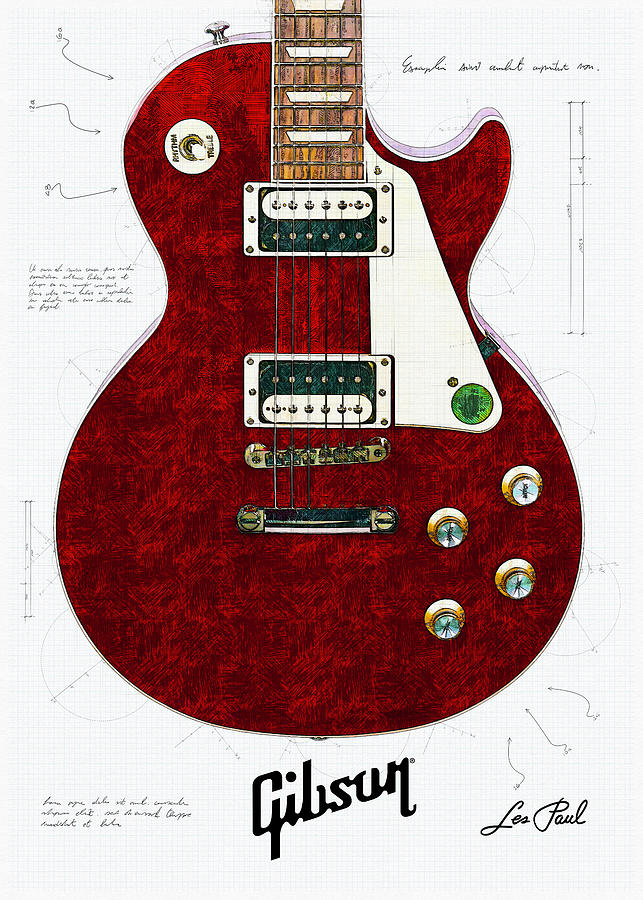 Gibson Les Paul Blueprint Digital Art By Christophe Henin Pixels