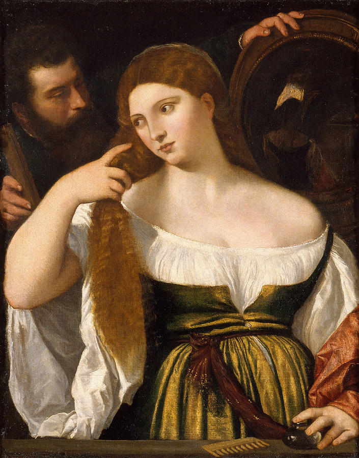 Titian Painting - Girl Before the Mirror  #3 by Titian