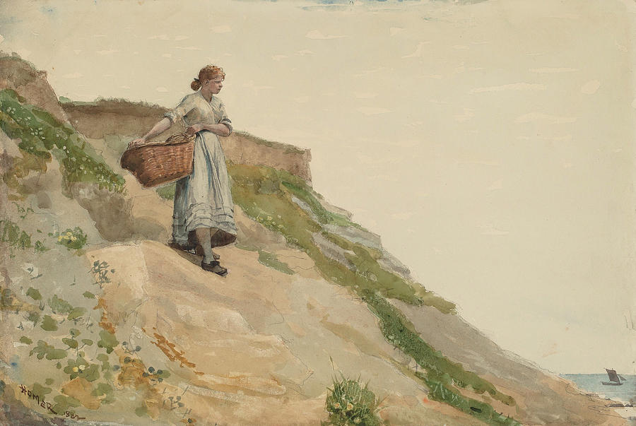 Girl Carrying a Basket Drawing by Winslow Homer