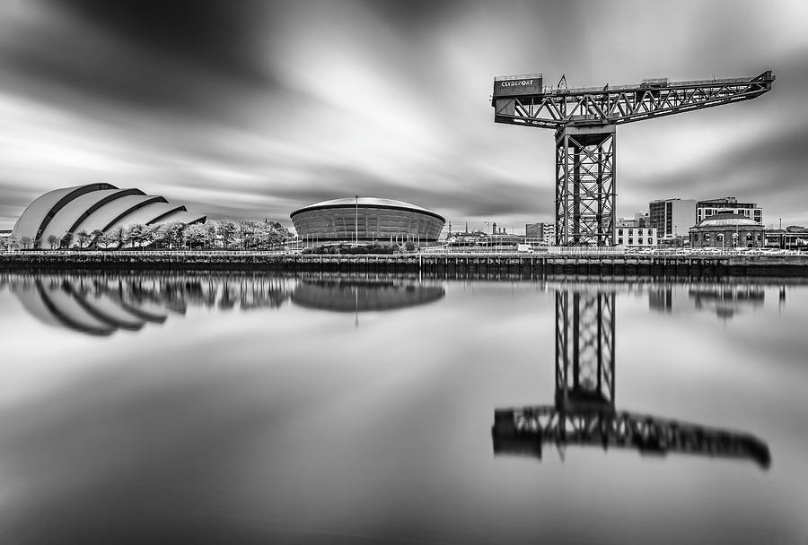 Black And White Photograph - Glasgow Clyde Reflections #3 by Grant Glendinning