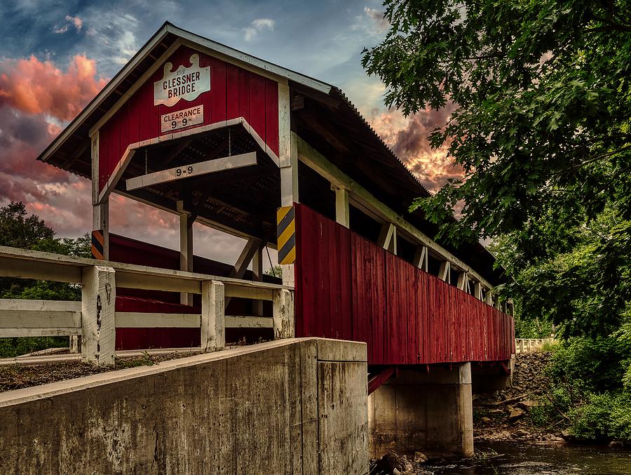 Sunset Photograph - Glessner Covered Bridge #3 by Mountain Dreams