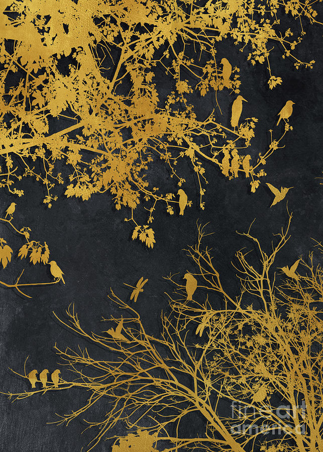 Gold And Black Floral #goldblack #floral #3 Digital Art by Justyna Jaszke JBJart