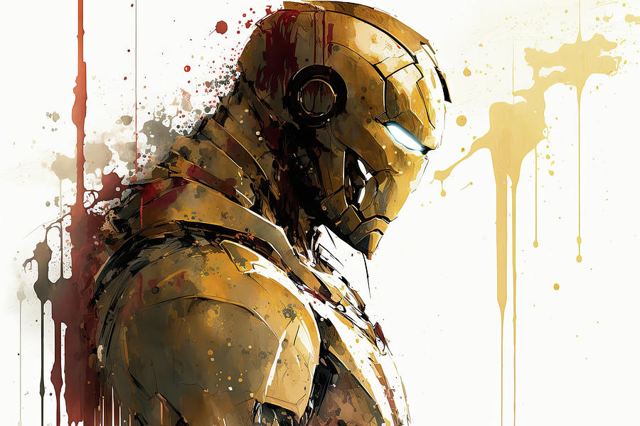 Golden armour Iron Man concept art watercolour painting style im ...