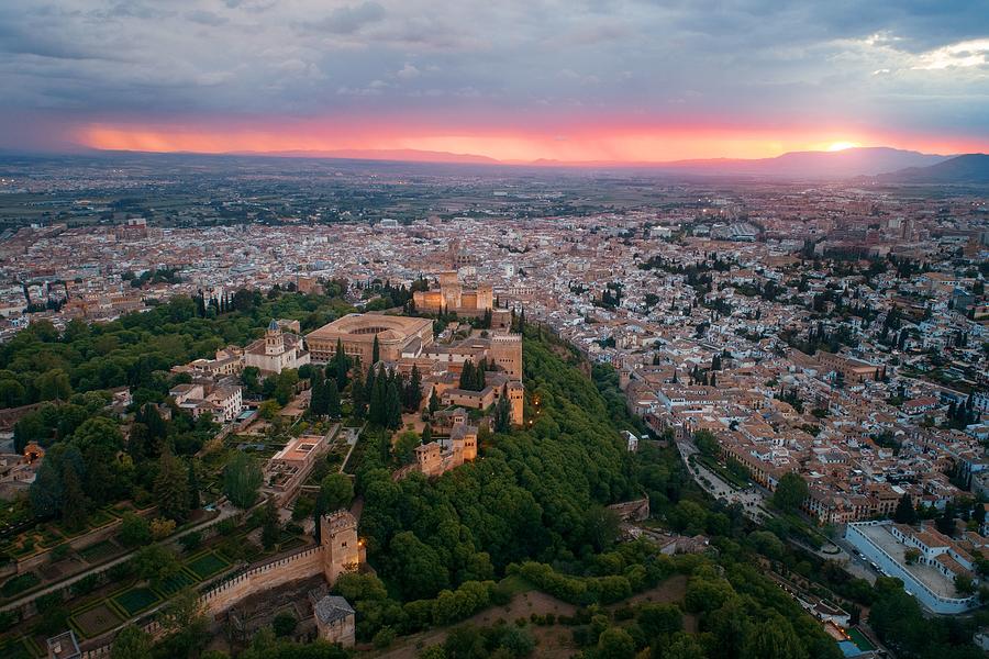 Granada Alhambra aerial view sunrise #3 Photograph by Songquan Deng