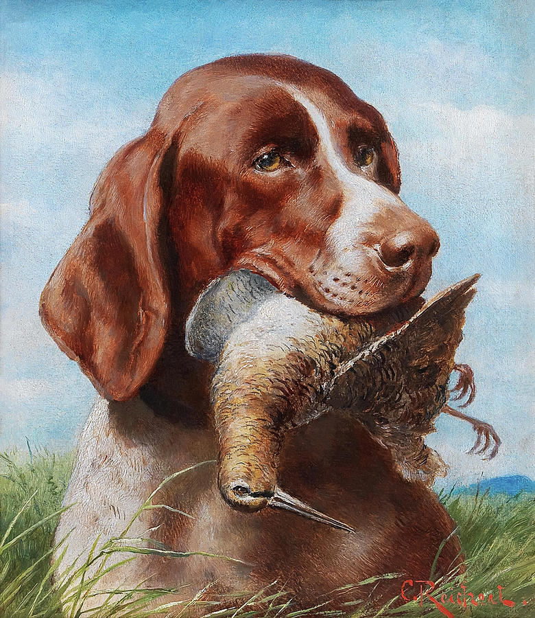 Gundog With Snipe By Carl Reichert Painting