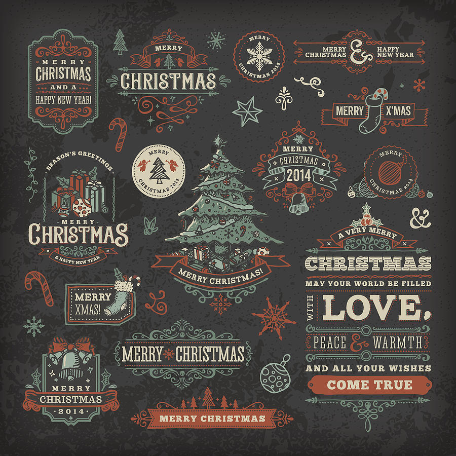 Hand Drawn Blackboard Christmas Labels & Badges #3 Drawing by DavidGoh