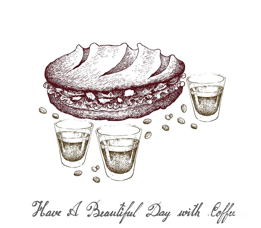 Hand Drawn Of Hot Coffee With Baguette Sandwich Drawing By Iam Nee