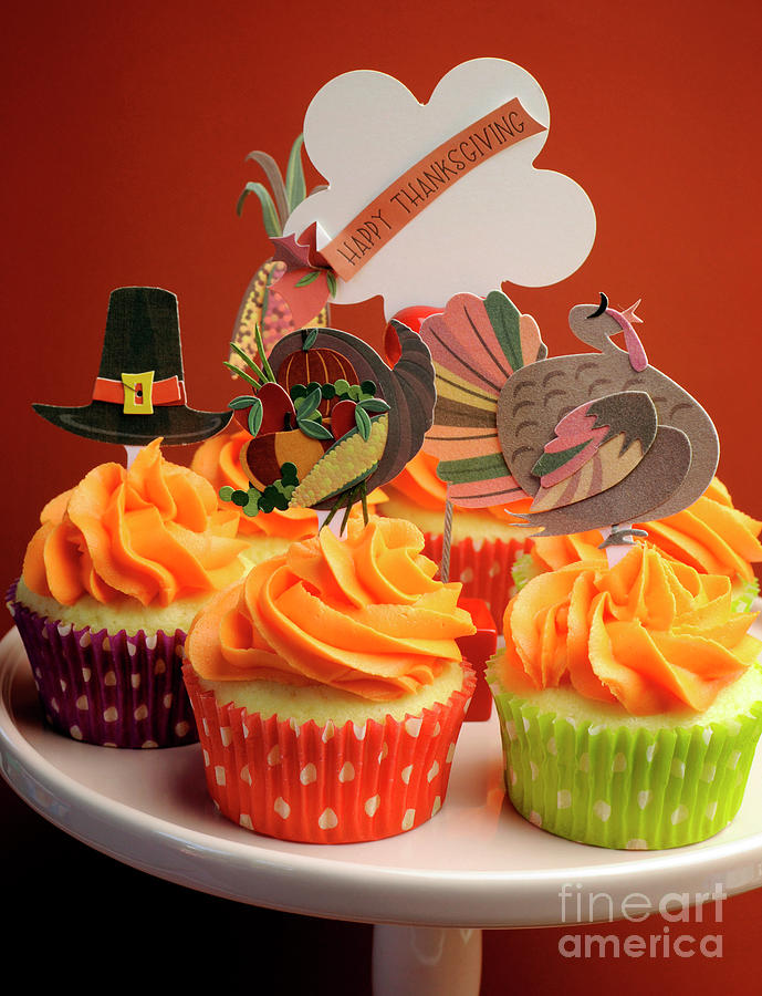 Happy Thanksgiving decorated cupcakes #3 Photograph by Milleflore Images