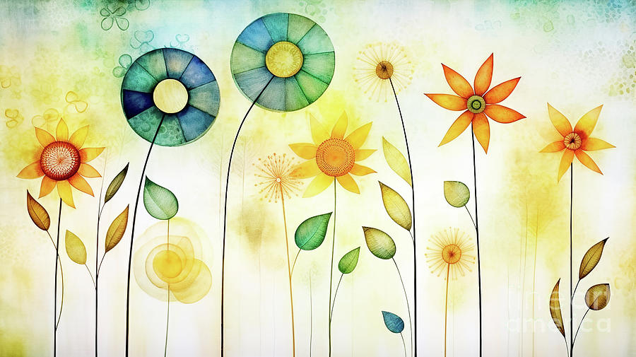 Here are various types and colors of flowers, heralds of spring, in watercolor style. #3 Digital Art by Odon Czintos