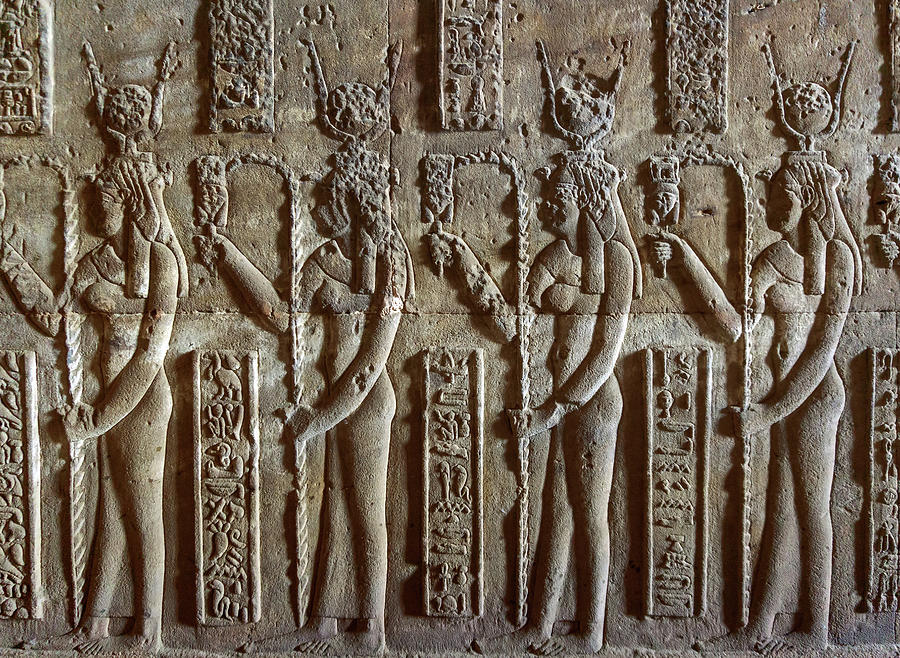 Hieroglyphic carvings in ancient temple #3 Relief by Mikhail Kokhanchikov