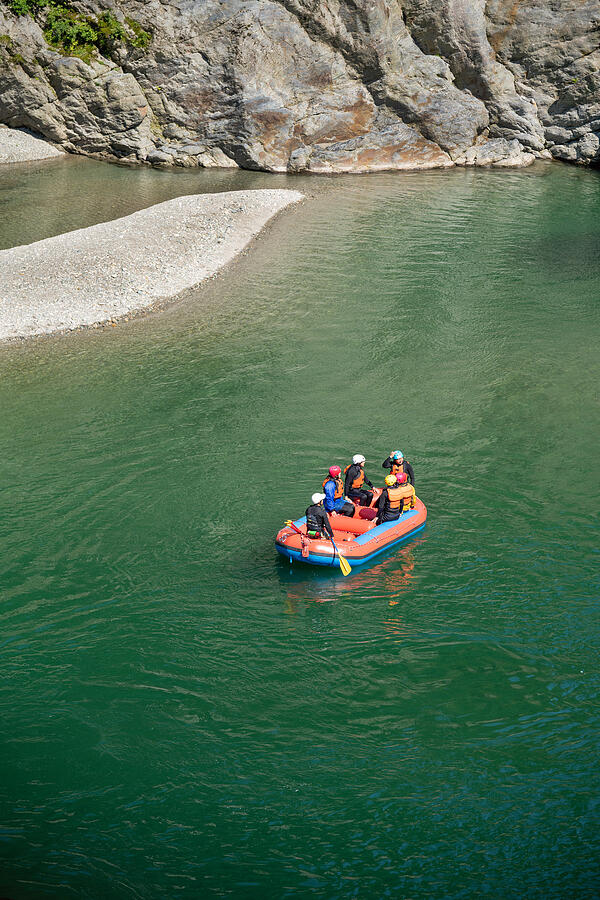 High angle view of a group of men and women heading to or from  shore while rafting #3 Photograph by Tdub303