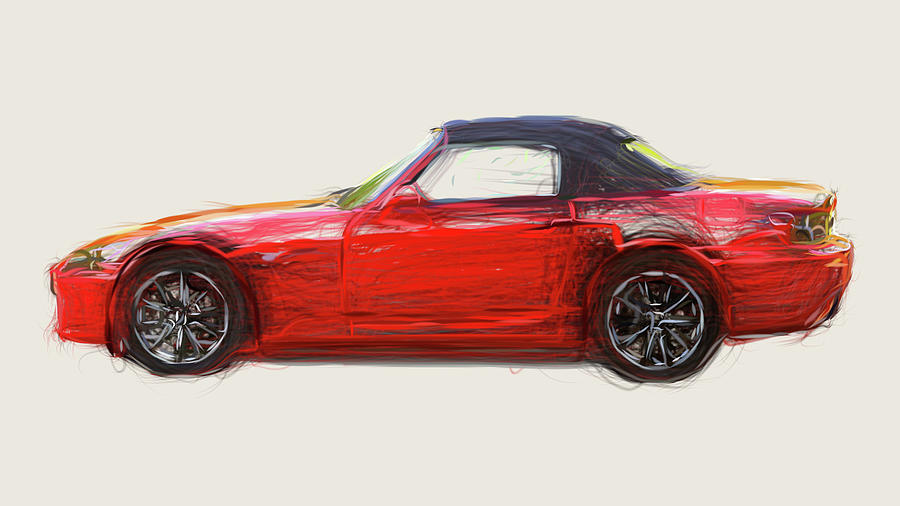 Honda S2000 Car Drawing #3 Digital Art by CarsToon Concept