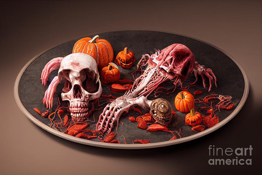 Horror food dish of Halloween dinner #3 Digital Art by Benny Marty
