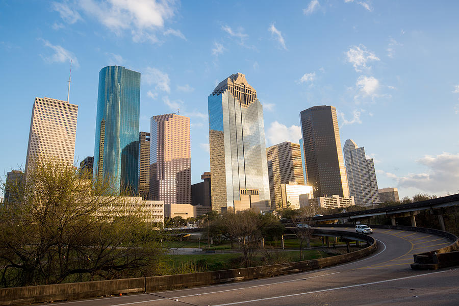 Houston Texas Skyline with modern skyscrapers and blue sky view from Bayou park #3 Photograph by Duy Do