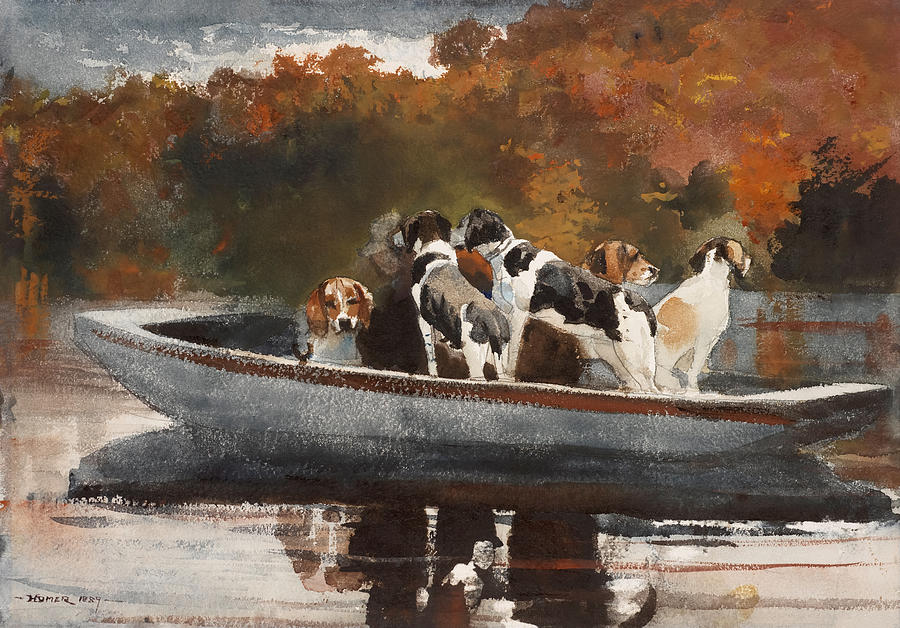 Winslow Homer Painting - Hunting Dogs in Boat by Winslow Homer by Mango Art