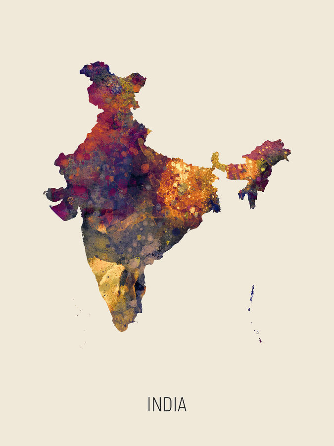 Country Map Digital Art - India Watercolor Map #3 by Michael Tompsett