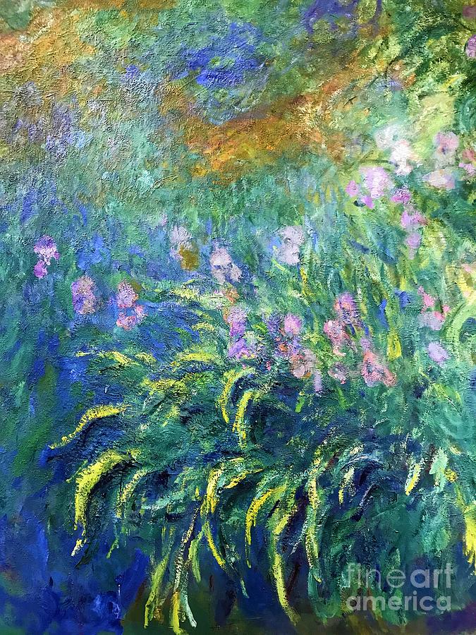 Irises by the pond #3 Painting by Claude Monet