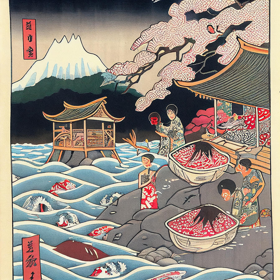 Fantasy Digital Art - Japanese  Landcape    intricate  zen  art  Ukiyo  e  ja   by Asar Studios #3 by Celestial Images