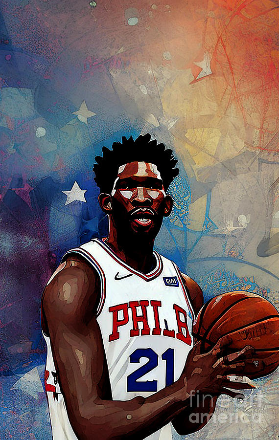 Joel Embiid Player Basketball Portrait Digital Art Mixed Media by Lisa ...