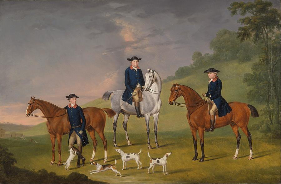 John Corbet, Sir Robert Leighton and John Kynaston with their Horses and Hounds #4 Painting by Francis Sartorius