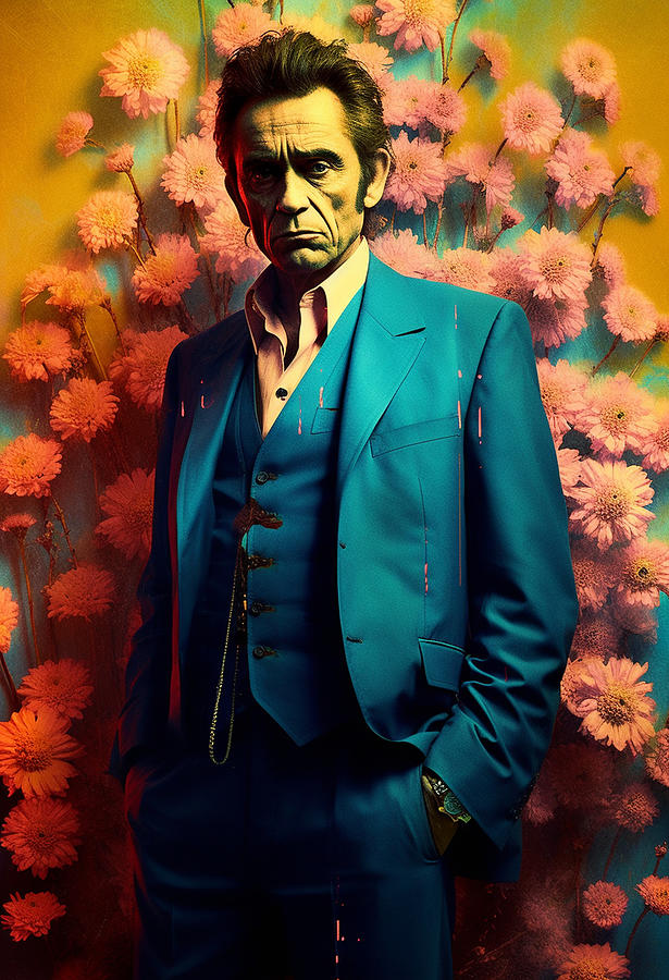 Johnny  Cash  Is  Dressed  In  A  Short  Blue  Suit  By Asar Studios Painting