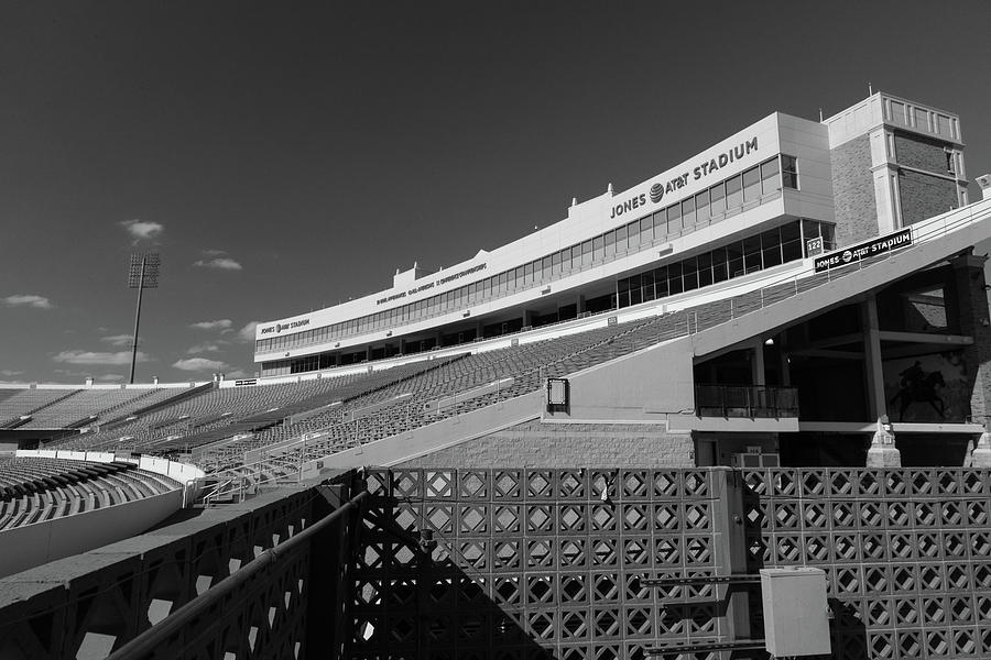 Jones ATT Stadium at Texas Tech University in black and white #3 Photograph by Eldon McGraw