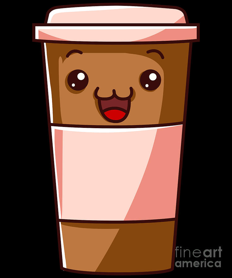 Kawaii Coffee Cup Funny Anime Caffeine Japanese Digital Art by The