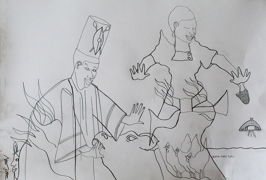 Kintu and Nambi Arrival At Royal Kingdom of Buganda #3 Drawing by Gloria Ssali