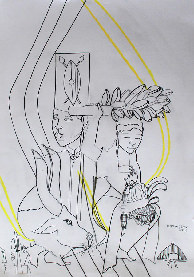 Kintu and Nambi The Journey #3 Drawing by Gloria Ssali