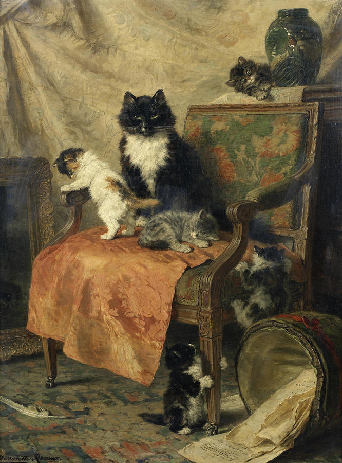 Cat Painting - Kittens at play #3 by Henriette Ronner-Knip
