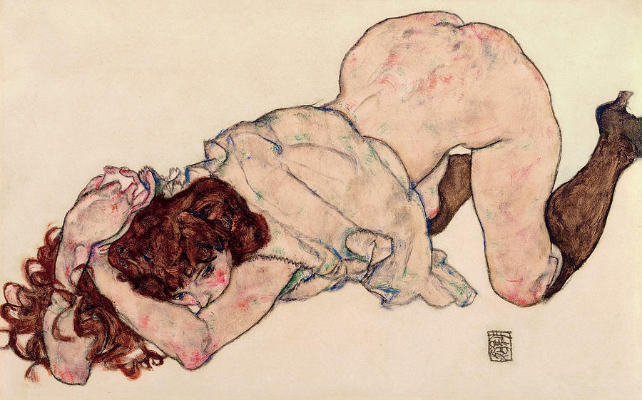 Egon Schiele Painting - Kneeling Girl, Resting on Both Elbows #3 by Egon Schiele