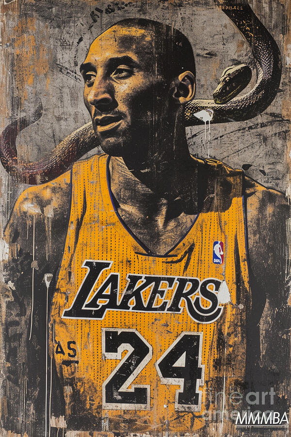 Kobe Bryant with Lakers Jersey number 24 holdin by Asar Studios 3 by Artistic Rifki