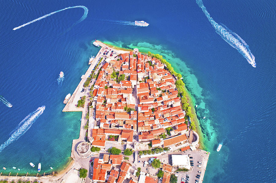 Korcula. Historic town of Korcula aerial panoramic view #3 Photograph by Brch Photography
