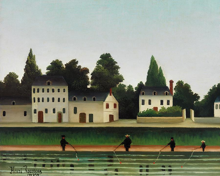 Landscape and Four Fisherman #4 Painting by Henri Rousseau