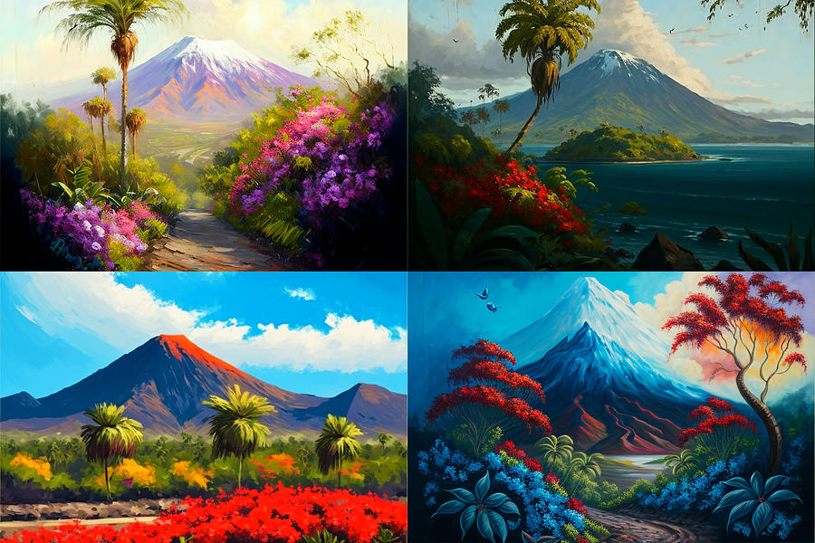 landscape  lush  tropics  volcano  beautiful  day  oi  by Asar Studios Digital Art